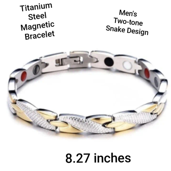 MEN'S Titanium Steel Magnetic for Anxiety & Pain Snake Print Design 18k GP - Picture 1 of 11